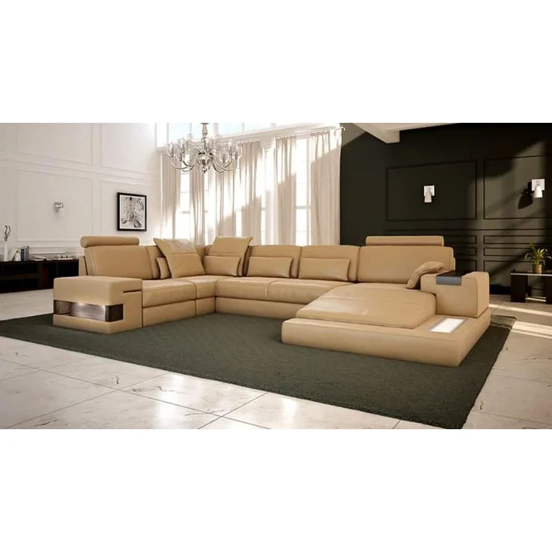Leather Sectional Chaise Sofa U-Shaped Modern Sofa Design