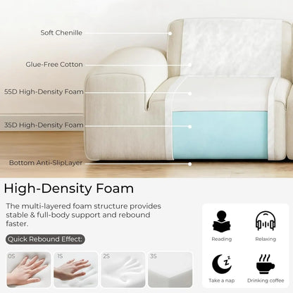 110" L Shaped Modular Cloud Couch Sectional – Boneless 3-Seater Sofa with Ottoman for Living Room Bedroom and, Customized