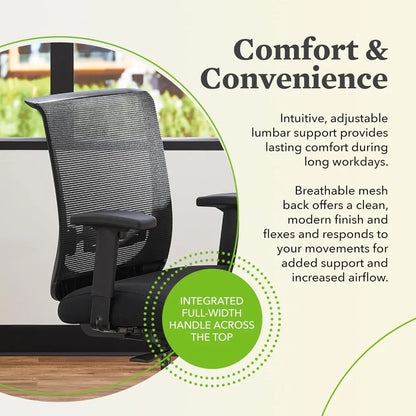 Ergonomic Office Chair with Breathable Mesh Back, Adjustable Armrests, Lumbar Support, and Rolli Feature