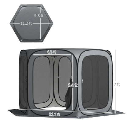 11 x 11ft Pop Up Screen Tent, UPF50+ Portable Camping Gazebo Screen House with Carry Bag, Dark Gray