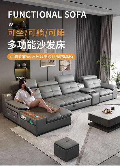 functional sofa, electric adjustable modern living room, storage princess, smart head, etc., dual-purpose leather sofa bed