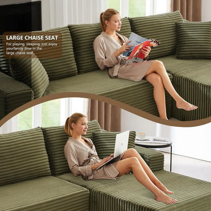 Corduroy L-Shaped Sectional Sofa, Boneless Couch with Right-Facing Chaise, Cloud Comfort for Living Room