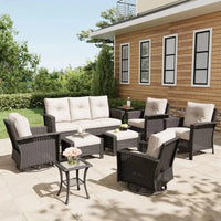 9-Piece Outdoor Wicker Conversation Set with 360-Degree Swivel Chairs