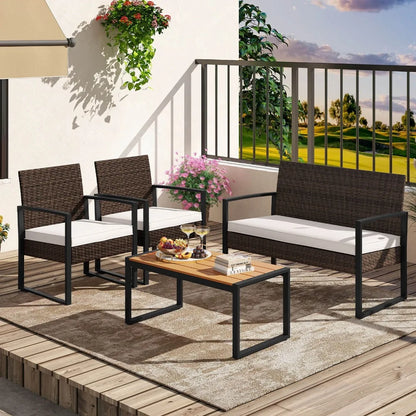 4 Piece Patio Furniture Set w/ Cushioned Chairs & Wood Plastic Coffee Table
