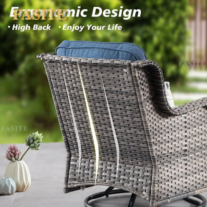 50,000 BTU Rectangular Propane Fire Pit Table 7-Piece High-Back Conversation Sofa and Matching Side Table,Grey Rattan Denim Blue