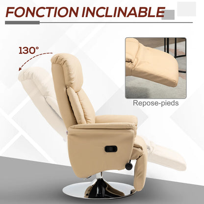 HOMCOM Armchair relaxation relax Living Room relaxation Armchair Pivoting foot-rest Adjustable Armrests, chair TV in Synthetic leather, Up to kg, for Living Room, bedroom, home cinema, beige