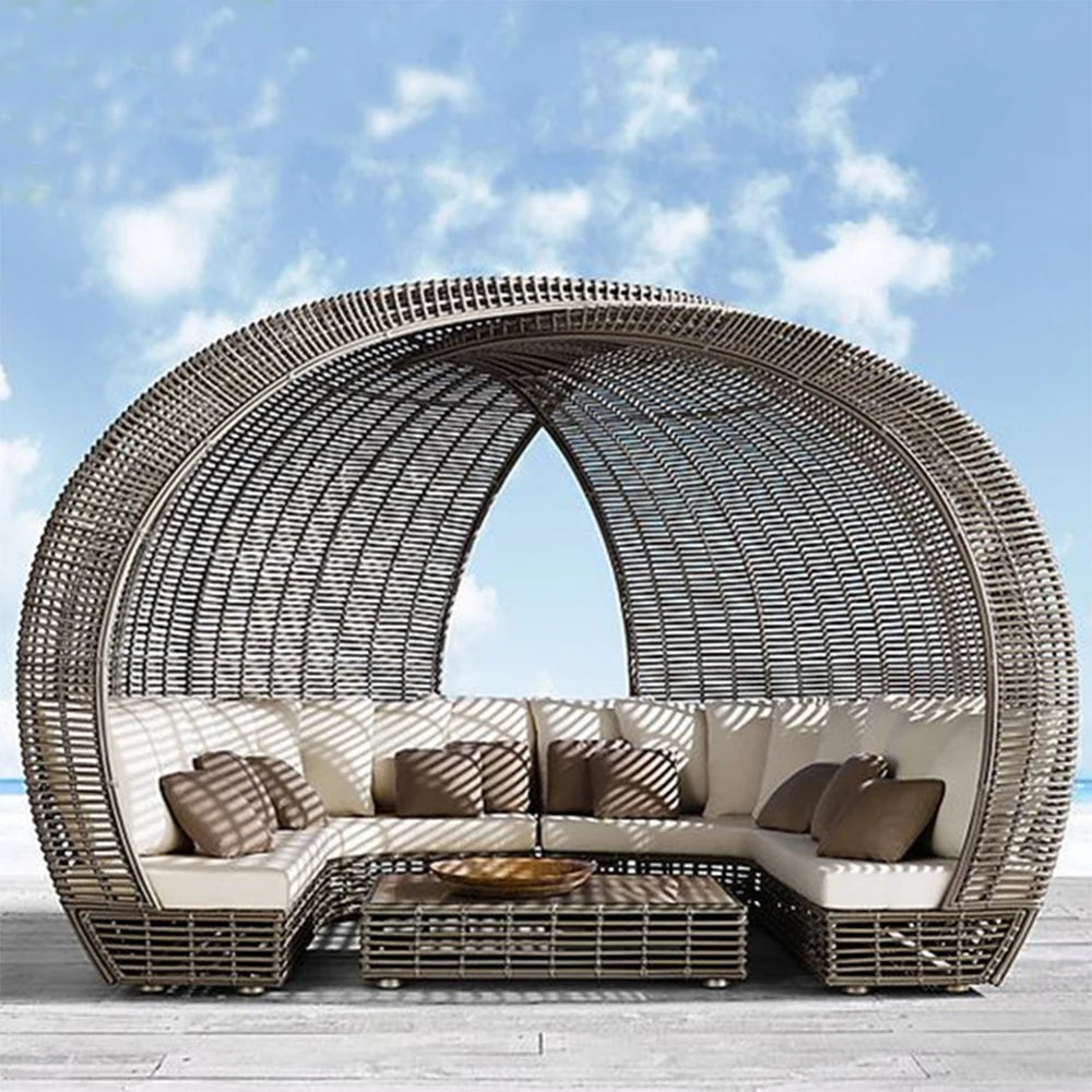 Modern Waterproof Rattan Sofa Patio Furniture Outdoor Furniture Big Round Outdoor Rattan Sun Beds