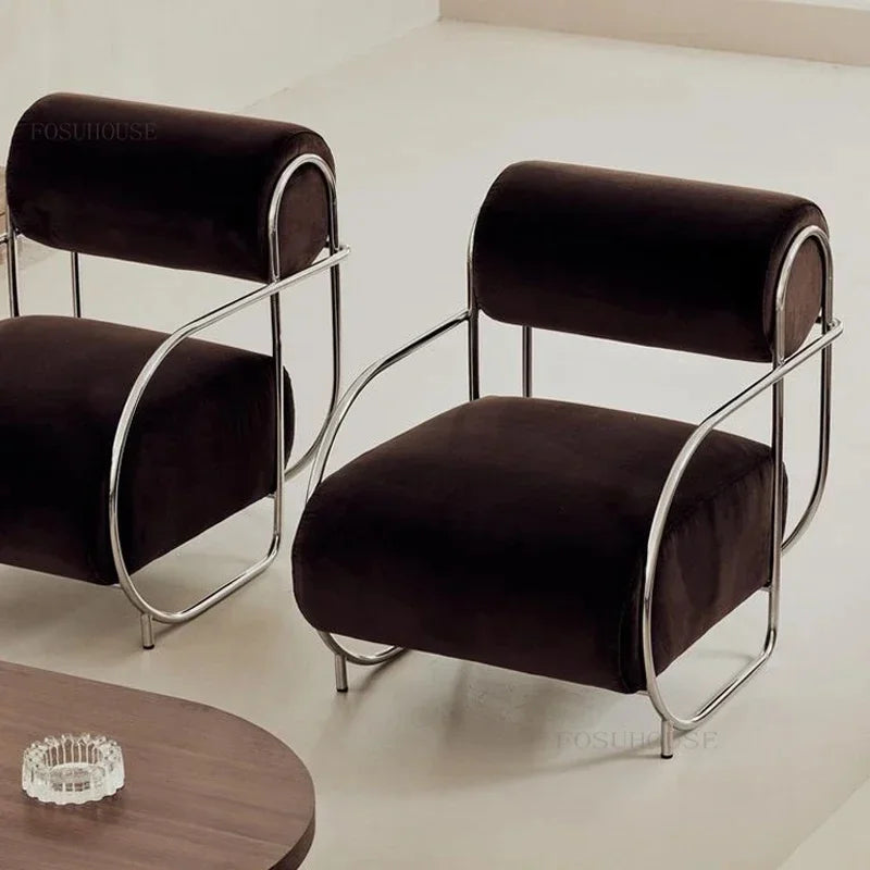 Minimalist Corduroy Living Room Chair - Single Sofa with Stainless Steel Design for Home and Balcony