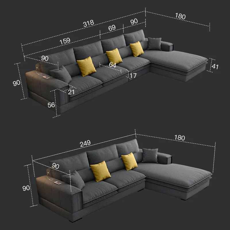 Nordic Luxury Technology Cloth Corner Fabric Sofa Set Lounge Living Room Sofas Sectional Modern  l Shaped Sofa