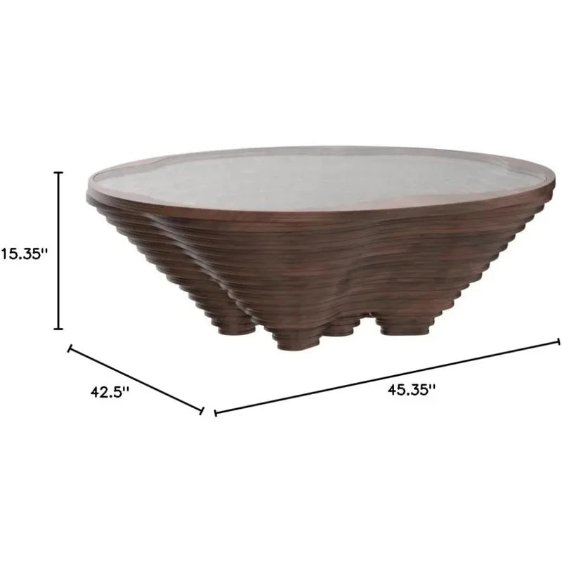 Table basse en spirale en bois – Table décorative moderne et élégante avec plateau en verre, design artisanal – Salons