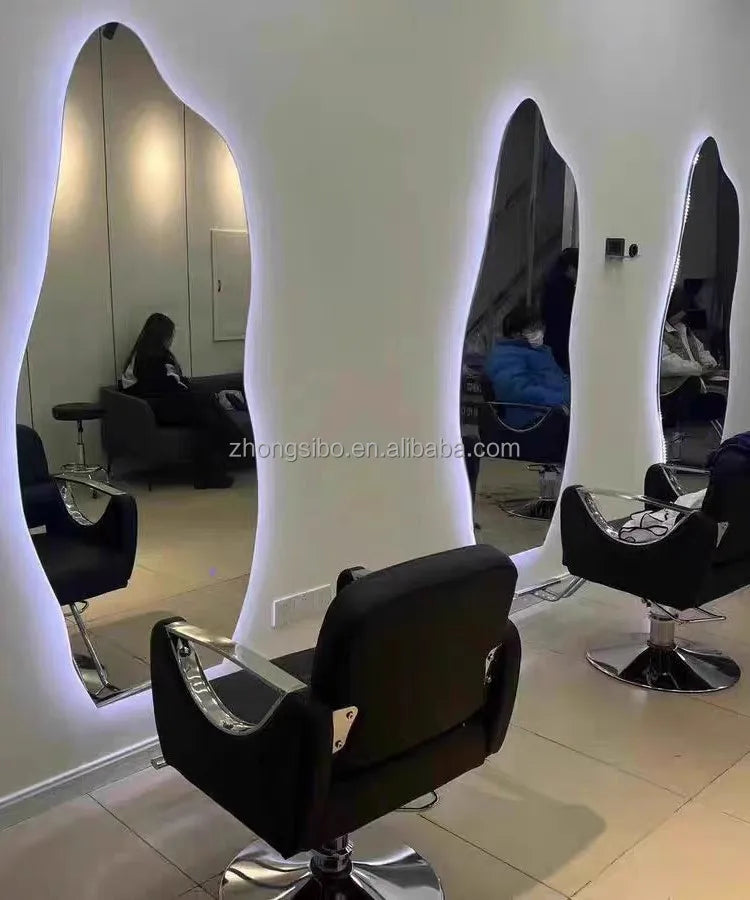 High-end Luxury LED Hairdressing Mirror Hanging Mirror Glass One Side Can Be Customized Size For Barber Shop