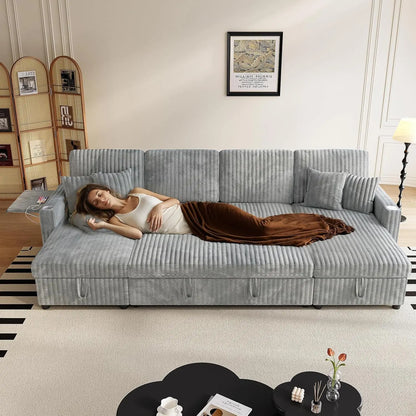 Sleeper Sectional Sofa, 110" Modern U Shaped Couch with Pull Out Bed, Convertible Corduroy Cloud Sofa with Double, Customized