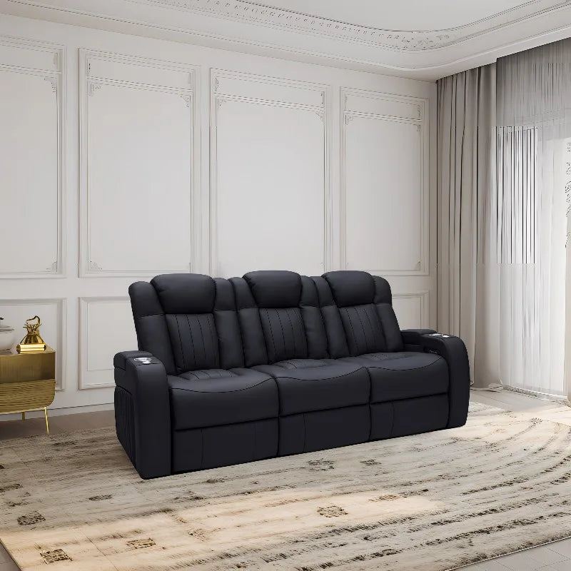 3 Seat Adjustable USB Charger Leather Recliner Sofa Home Theater Furniture with Blu-etooth for VIP Movie Room