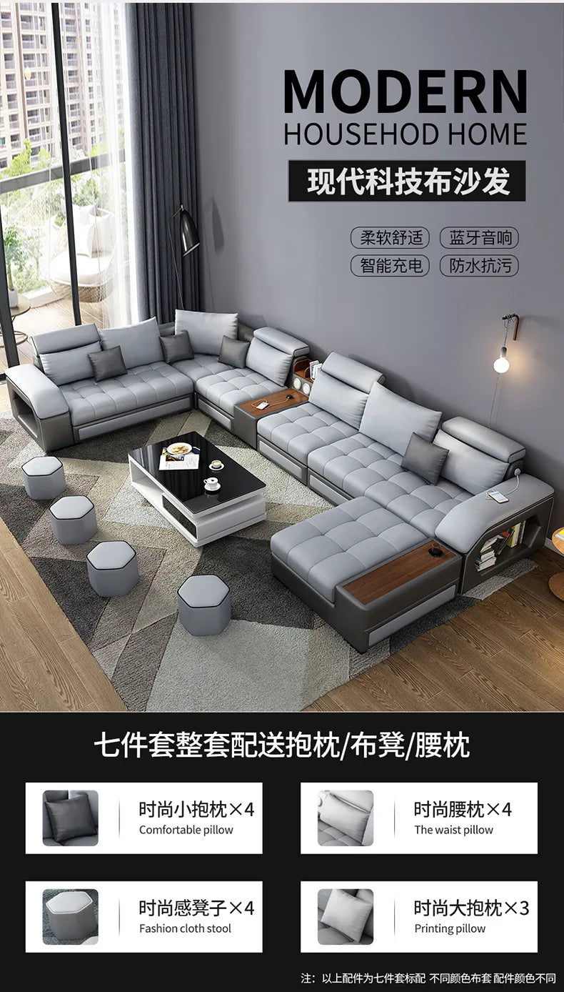 Modern 5 6 7 8-Seater Fabric Sofas Sectional Set for Living Room Hotel Furniture with Sponge Filling