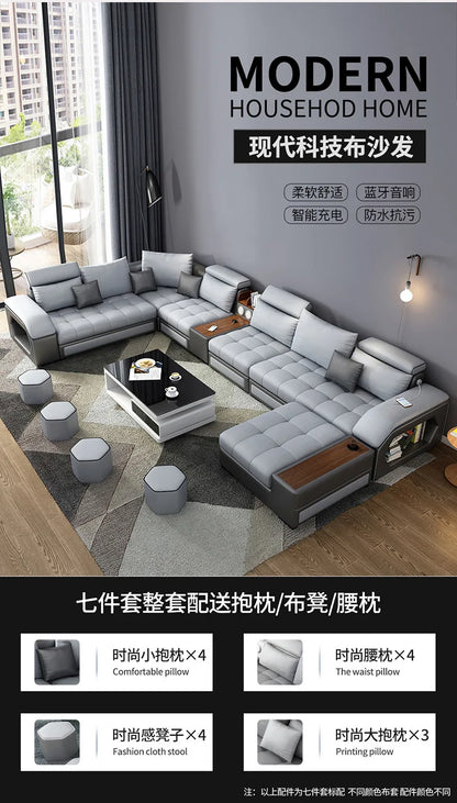 Modern 5 6 7 8-Seater Fabric Sofas Sectional Set for Living Room Hotel Furniture with Sponge Filling
