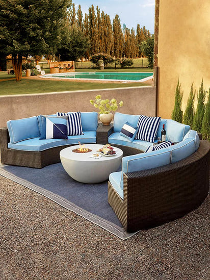 Outdoor round rattan sofa combination garden courtyard semi-circular rattan chair  hotel curved living room sofa