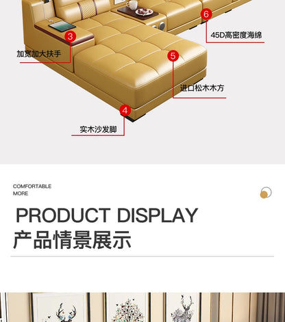 Leather Sofa Modern Simple Living Room Small Apartment Latex Storage Top Layer Leather Sofa