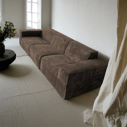 Three-Seater Sofa Vacuum Compressed Sofa Tofu Block Retro Corduroy Fabric, Durable Pure Sponge, Frameless, Minimalist Living Roo