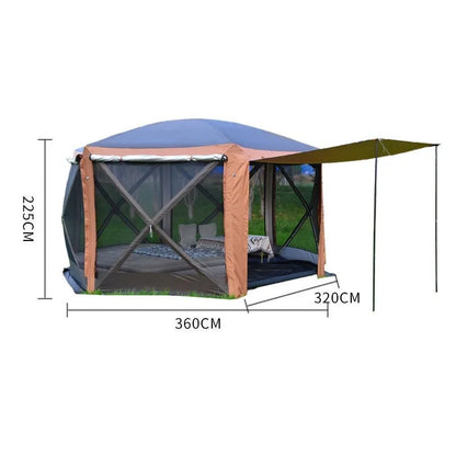 Large Space Tents Hexagonal with Awning Waterproof Camping House Tent UV Protection Family Outdoor Camping Hiking Picnic Tents