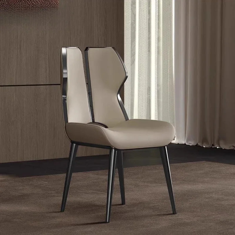 Light Luxury Stainless Steel Dining Chairs Relaxing Home Modern Simple Kitchen Relax Chairs Backrest Leather Aesthetic Furniture