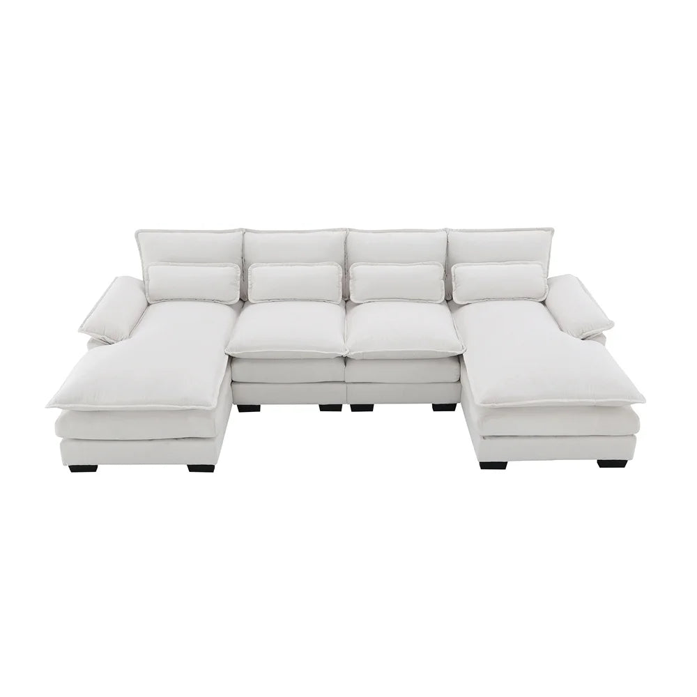 Couch U-shaped Sectional Sofa Japanese Dark Blue Sleeper Sofa  with Waist Pillows Double Chaise Lounge for Living Room Apartment