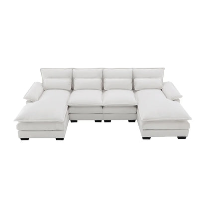 Couch U-shaped Sectional Sofa Japanese Dark Blue Sleeper Sofa  with Waist Pillows Double Chaise Lounge for Living Room Apartment