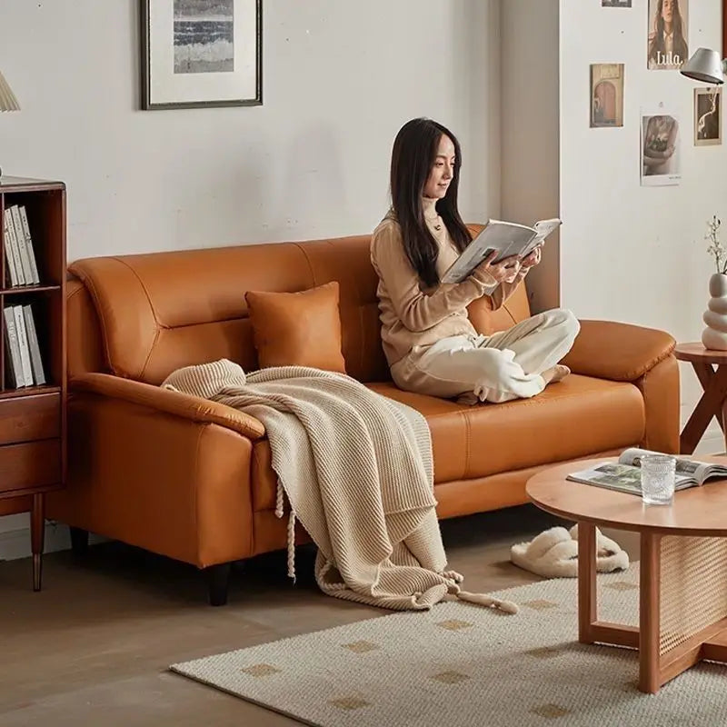 Double sofa small apartment modern living room leather leather sofa sofa three-person cowhide simple