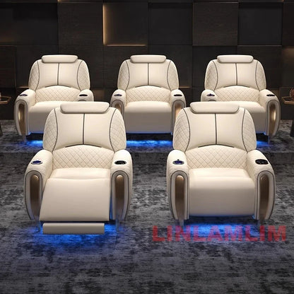 Luxury Electric Recliner Theater Seating Sofa – Modern Home Theater Chairs with LED Lighting, USB, Massage, Cooling Cup Holder