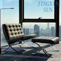 High-end Modern Single Black Accetnt Leather Silla Barcelona Chair Lazy Leisure Lounge Chair Cushion Metal  Creativity