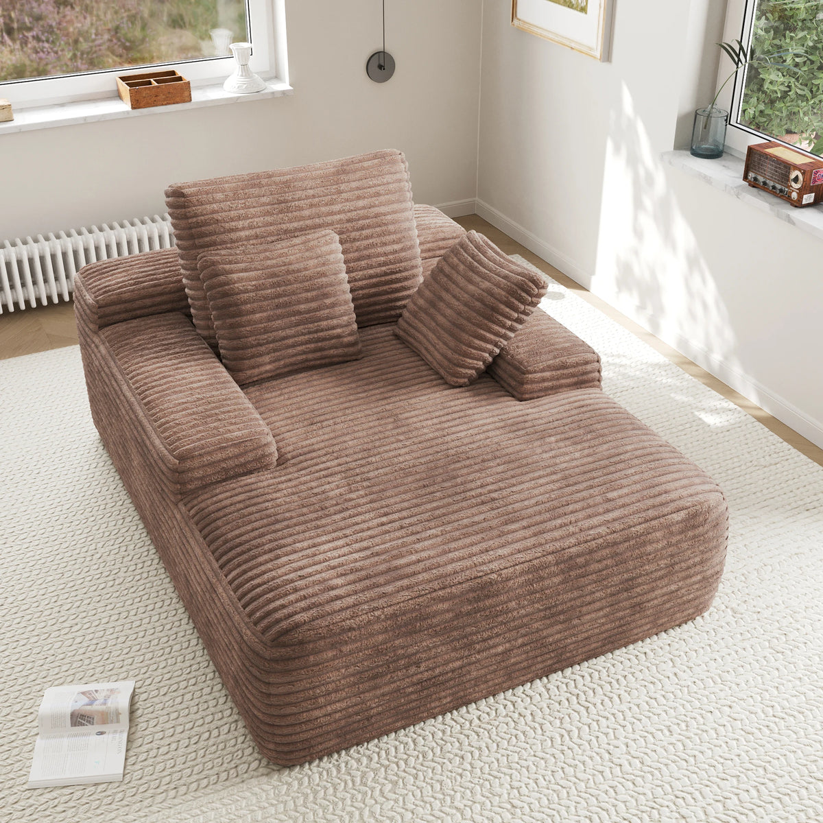 Sdoren 49inch Chaise Lounge Chair Indoor Oversized Corduroy Upholstered Boneless Sofa Bed Deep Seat Sleeper Couch Reading Chairs