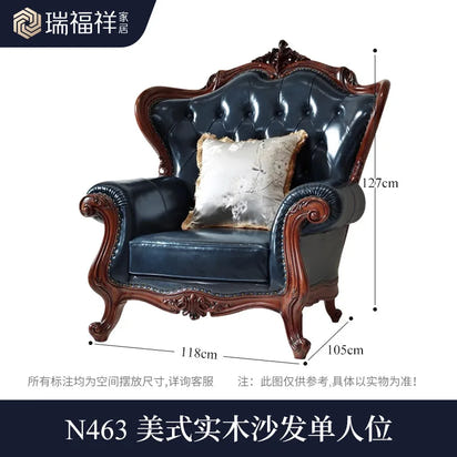American all-solid wood leather sofa combination living room furniture large apartment European style