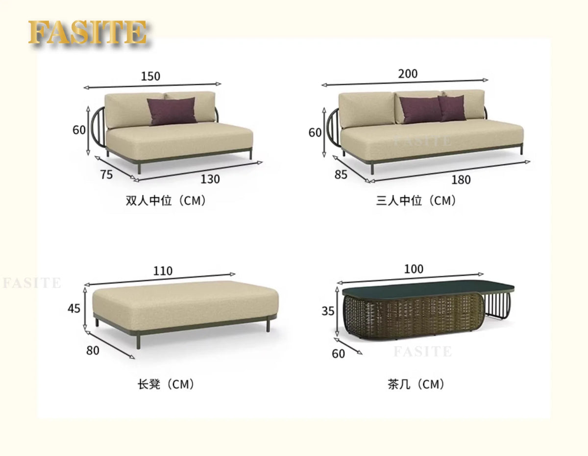 Outdoor sofa combination outdoor courtyard open-air villa living room hotel famous club rattan sofa