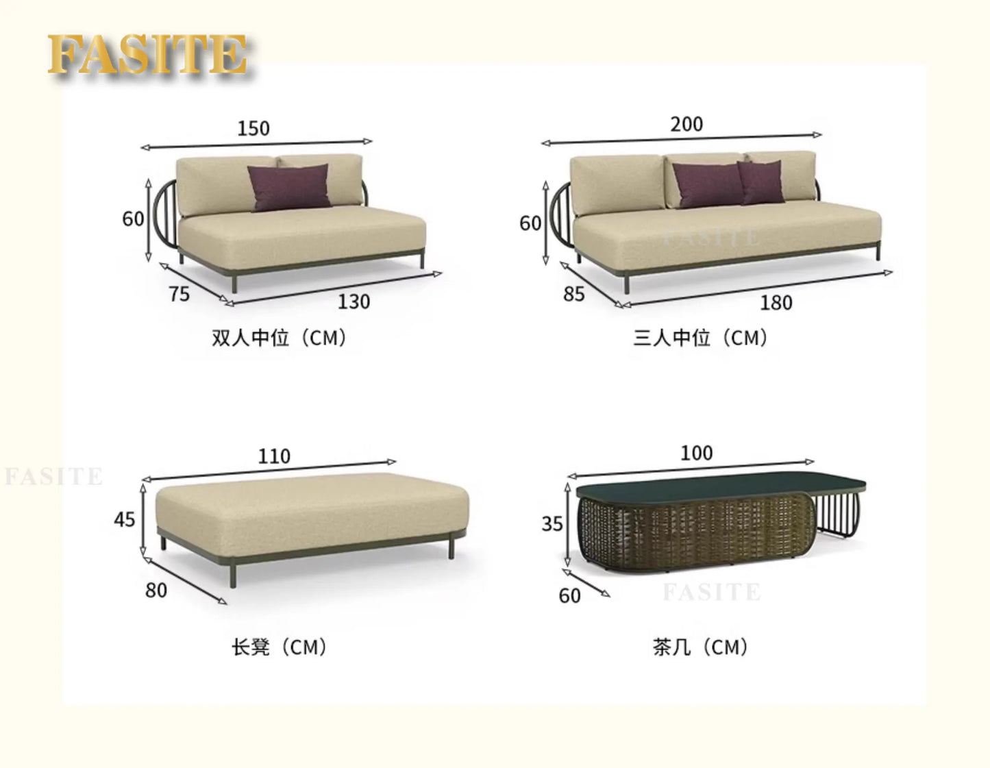 Outdoor sofa combination outdoor courtyard open-air villa living room hotel famous club rattan sofa