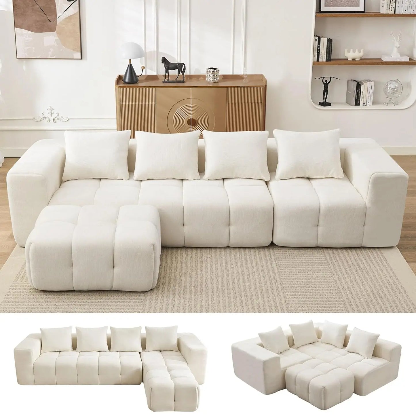 119"Boneless Couch, Cloud Sectional Couch with Deep Seat,High-Density Memory Foam and Chaise,Sectional L Shaped Sofa-Customized