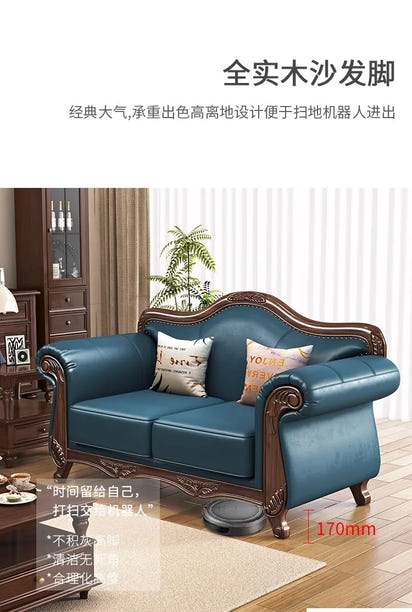 Customizable American Country Vintage Log Leather Sofa