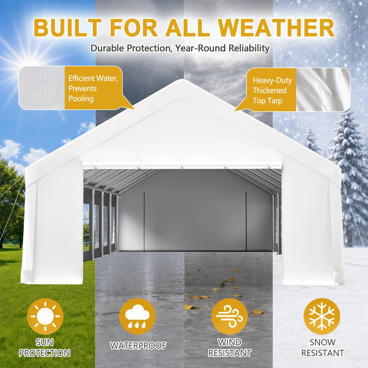 20x50FT Heavy Duty Party Tent Waterproof Wedding Canopy Tent Transparent Windows Double Doors Steel Frame For Outdoor Event Market Carport