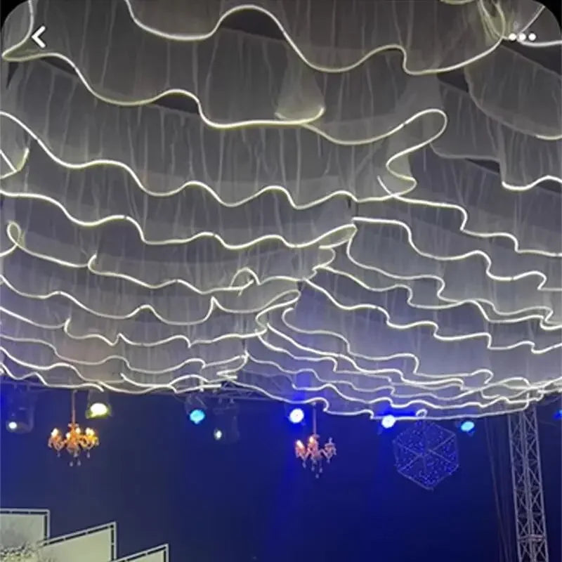 5M White Gauze Curtain Ceiling Decoration Wave Gauze Cloth with Light String Wedding Christmas Atmosphere Decoration Props