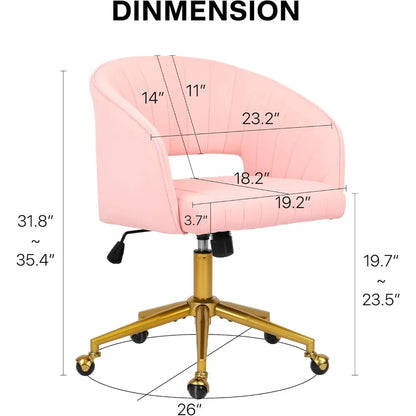 "luxurious swivel velvet desk chair with upholstered accent armchair, modern tufted design, gold base for women's office"