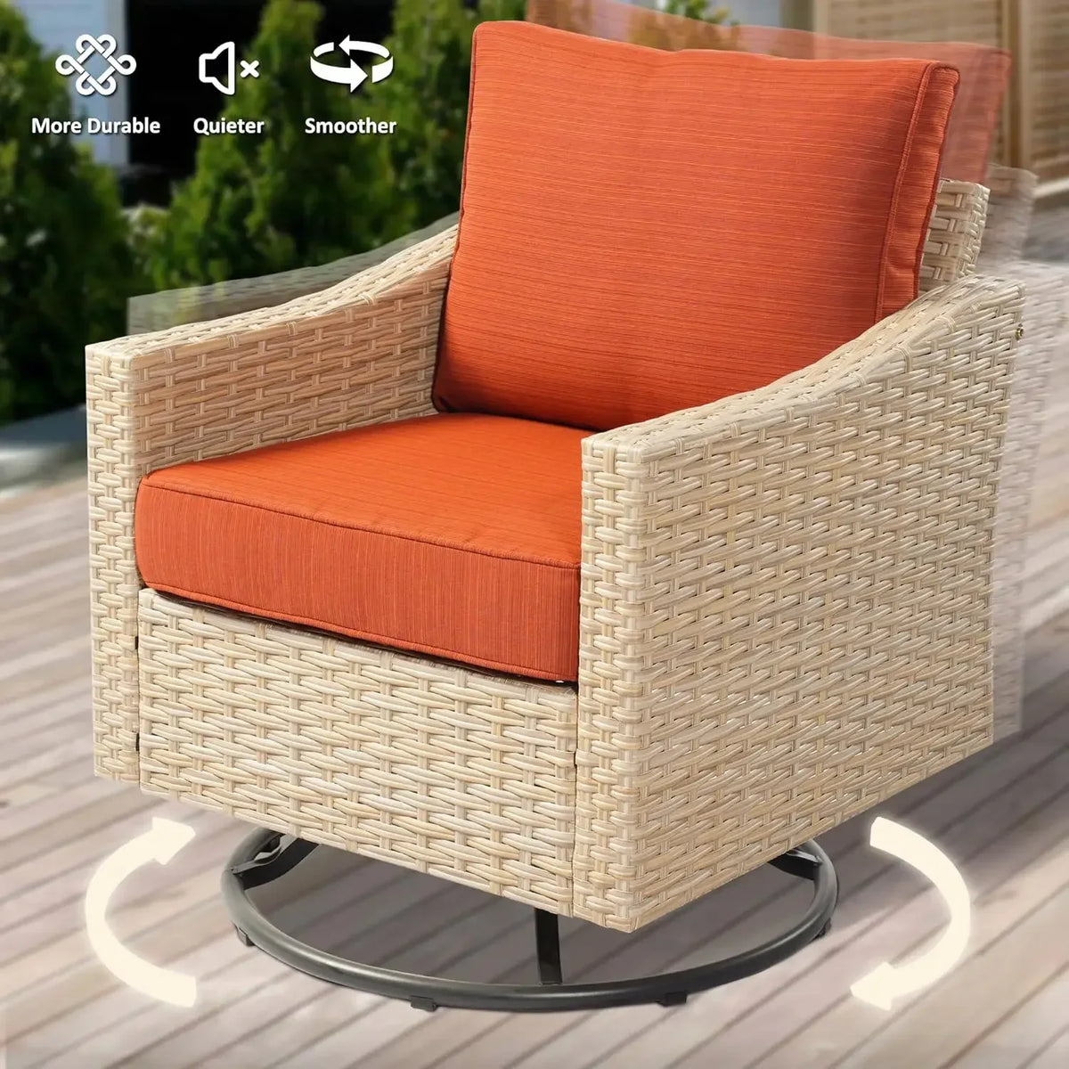 Patio FurnitureAll Weather Wicker Outdoor Sofa with High Back Swivel Rocker ChairsConversation Set Fire Pit,Light Rattan Cushion