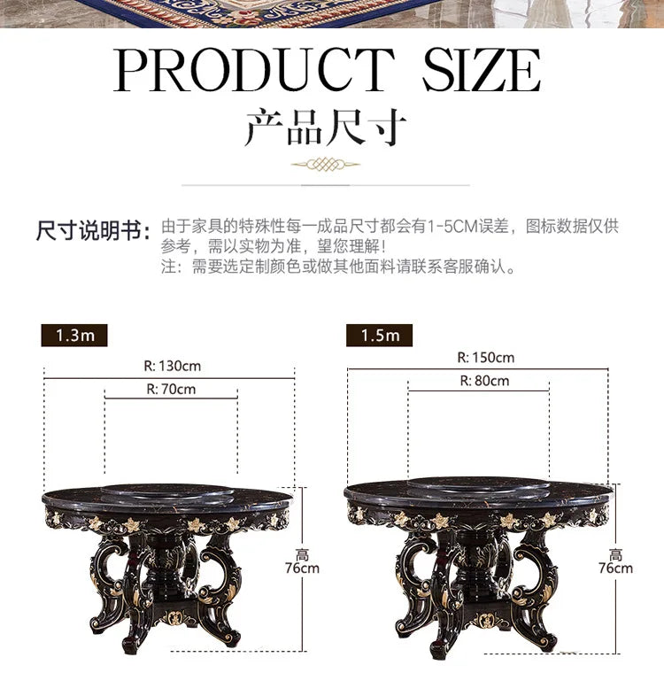 European marble dining table and chair combination American round table ebony French solid wood round home