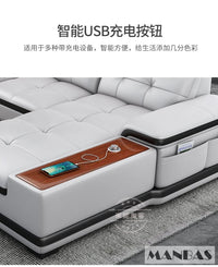 Linlamlim Luxury Genuine Leather Sectional Sofa with Adjustable Headrests, Projector, Speaker and Storage for Living Room Couch