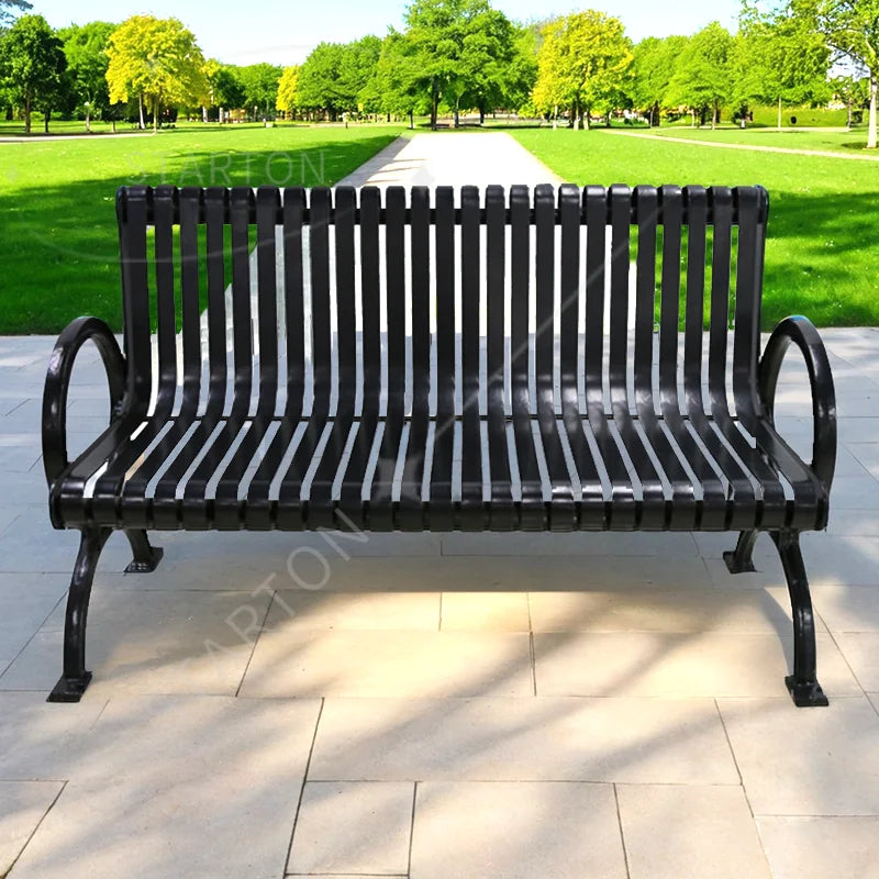 High Quality Modern European Style Durable Black Metal Outdoor Lawn Bench for Park & Gym Use