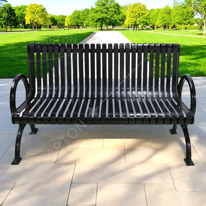 High Quality Modern European Style Durable Black Metal Outdoor Lawn Bench for Park & Gym Use