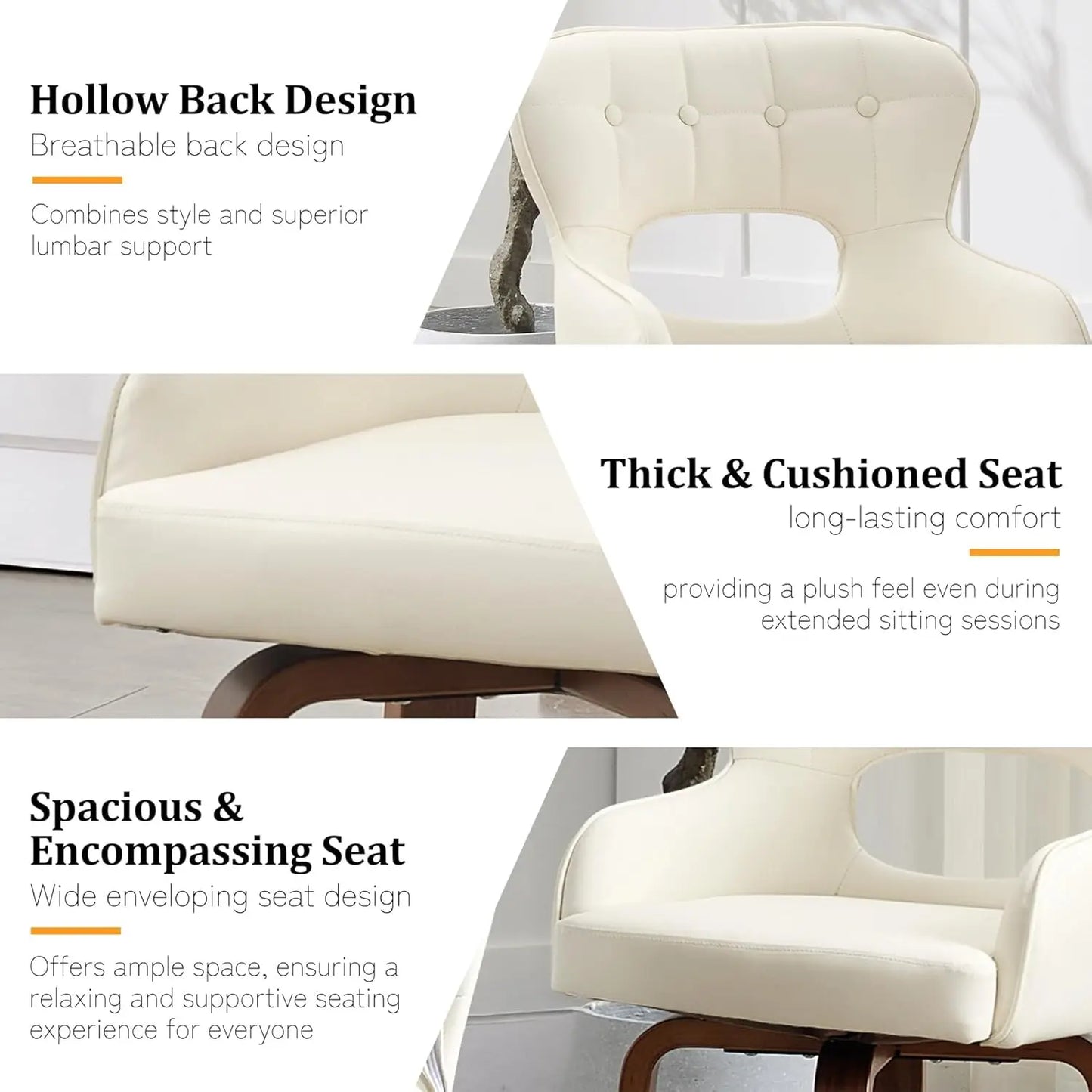 Swivel Dining Chairs Set of 2 - Mid Century Modern Faux Leather Armchairs with 360° Swivel, Ergonomic U-Shaped Back, Customized