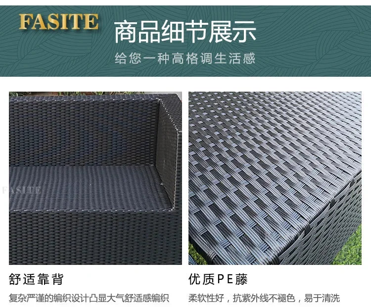 Outdoor rattan sofa, rainproof and sunscreen woven three piece set, tea table combination, outdoor furniture