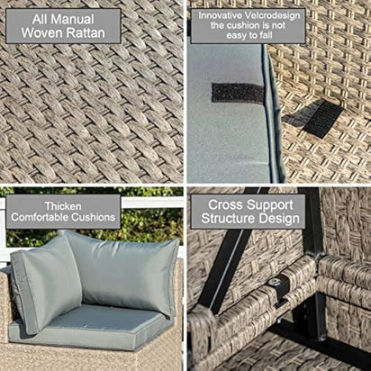 Outdoor Conversation Set Sectional Sofa with Water Resistant Beige Thick Cushions and Storage Table,9-Piece Patio Furniture Set