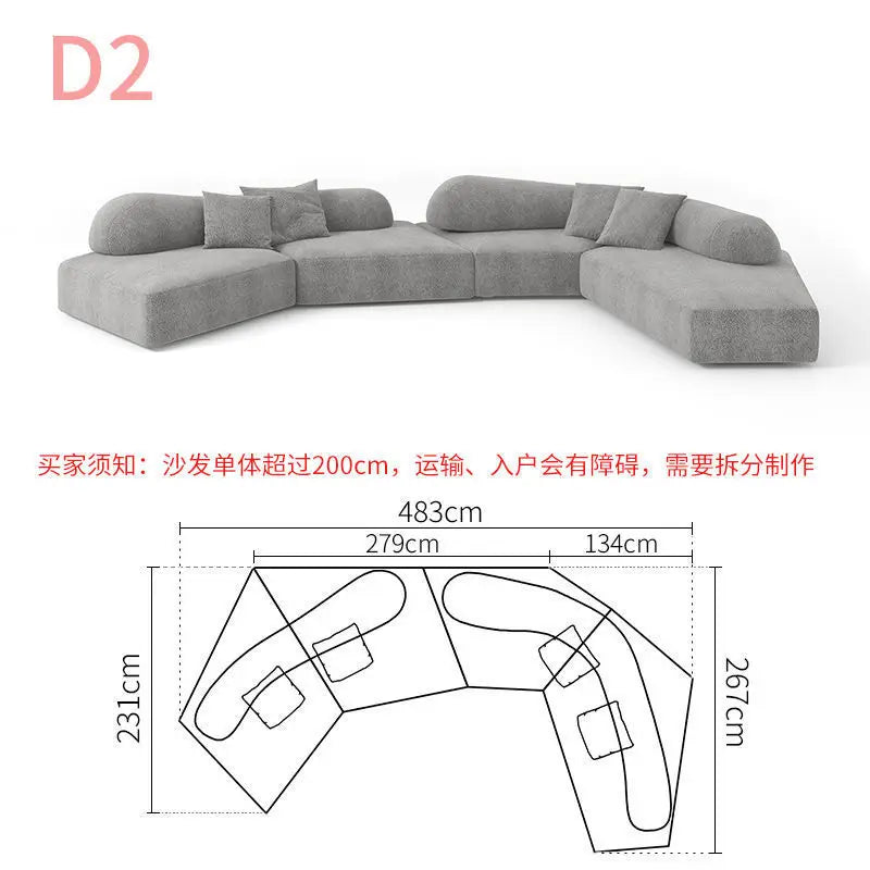 Fabric Sofa Combination Villa Large Apartment Sitting Italian Rock Irregular Special-shaped Large Flat Edta Double-sided