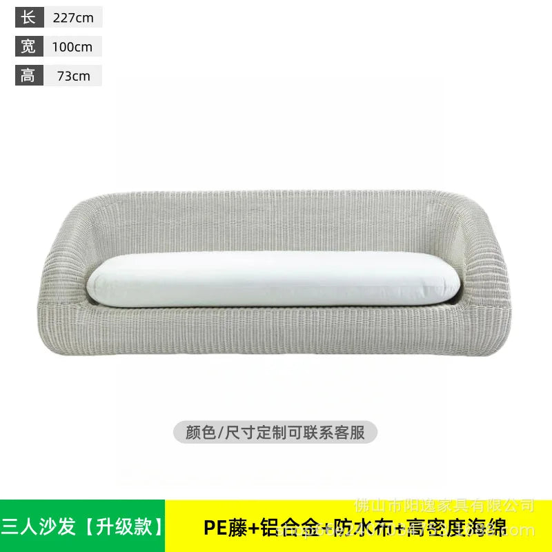 Outdoor rattan sofa courtyard waterproof and sunscreen Nordic villa garden terrace leisure balcony rattan sofa