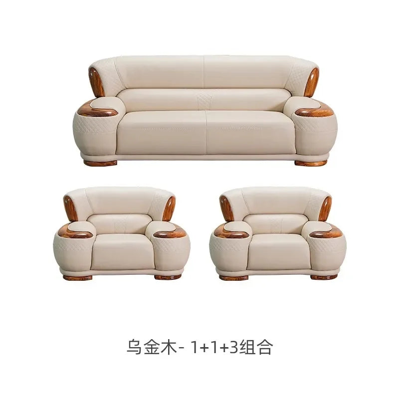 New Chinese Ebony Leather Sofa High-end Villa Large Flat Floor Living Room Leather Art Solid Wood Princess Corner 23 Combination