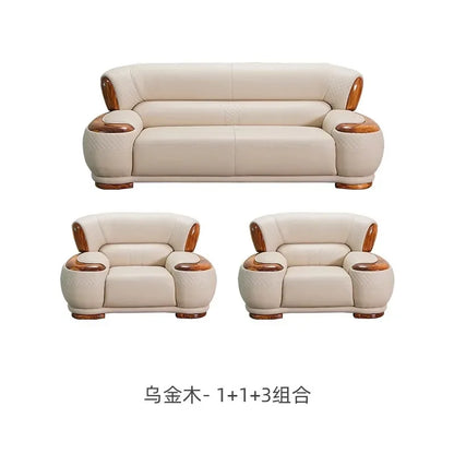 New Chinese Ebony Leather Sofa High-end Villa Large Flat Floor Living Room Leather Art Solid Wood Princess Corner 23 Combination